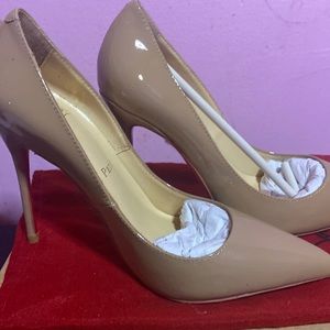 Christian Louboutin Pigalle Follies 100 Nude Patent Heels